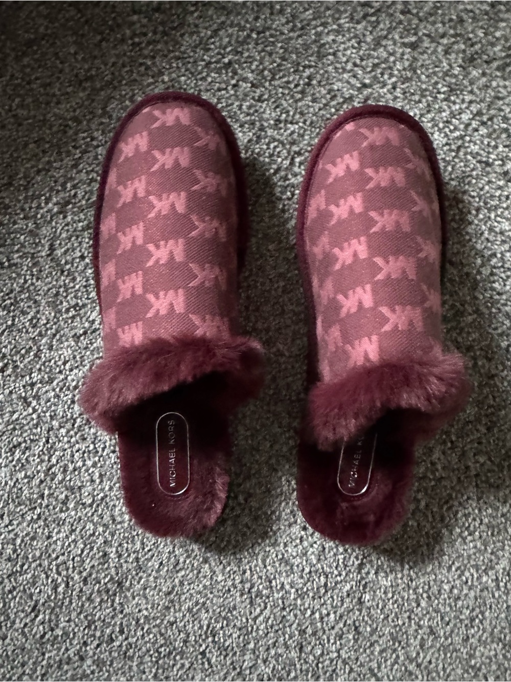 Michael Kors Women's Burgundy MK Logo Shearling Slide Slippers